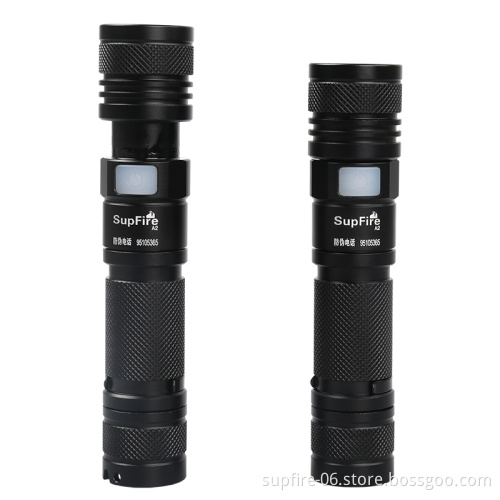 Black portable 10W LED USB18650 rechargeable zoomable flashlight SupFire A2